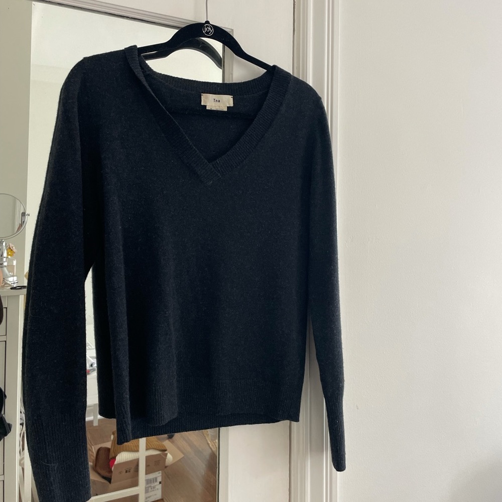 Black Aritzia TNA V-neck wool sweater